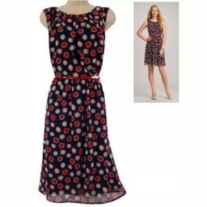 Red & Blue polka dot Flowy Fully lined chiffon Belted Dress Size 20W